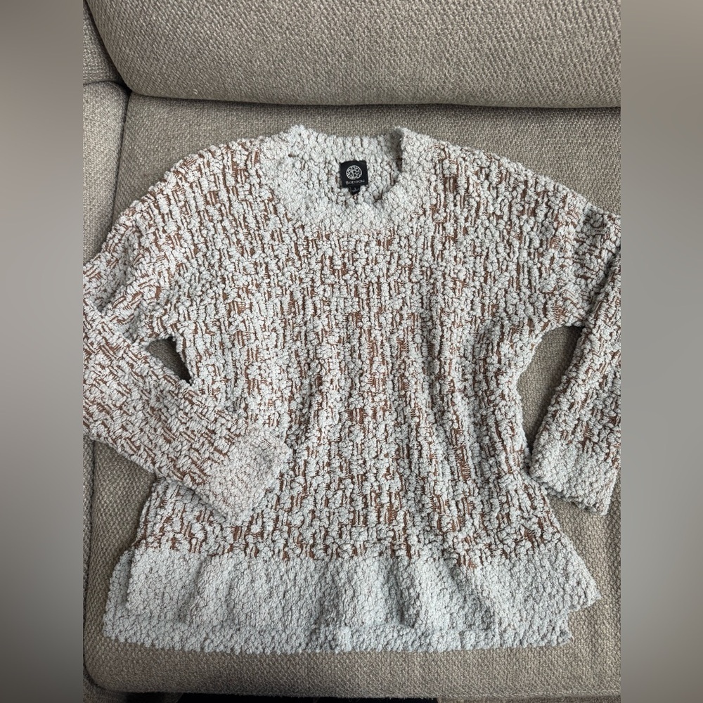 Bobeau Light Blue and Brown Textured Sweater